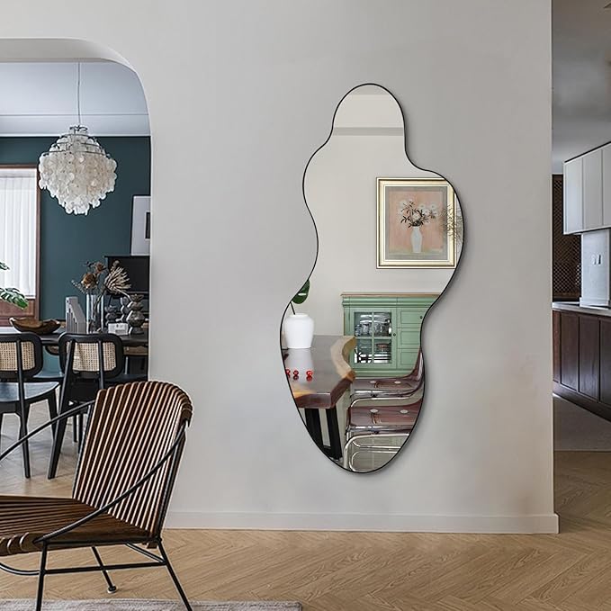 Irregular Mirror, 55"x26" Asymmetrical Mirrors for Wall, Large Abstract Mirror with Metal Frame, Modern Unique Shaped Mirrors for Living Room Bathroom Bedroom Hallway Entryway Fireplace