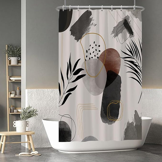 Baocicco Boho Shower Curtain Black Grey Plants Leaves Mid Century Modern Abstract Shower Curtains Decorative for Bathroom Waterproof Fabric Shower Curtain with Hooks 48x72 Inches