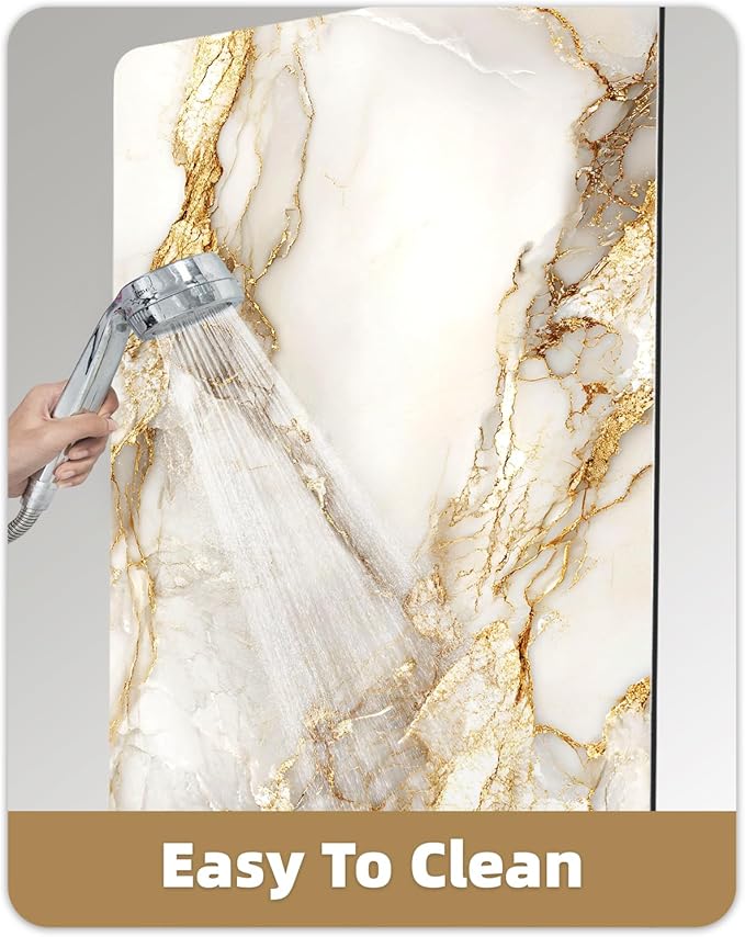 Color&Geometry Gold-Veined White Marble-Patterned Bathroom Rug, Ultra-Thin, Non Slip, Washable and Quick Dry Shower Mat, 17"x30" Small Luxury Shower Mat for Bathroom Floor/Outside Shower