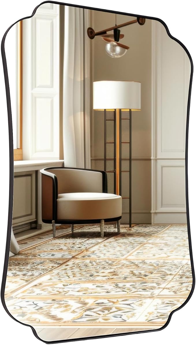 ANDY STAR Matte Black Mirror 30x36 Inch, Scalloped Wall Mirror, Unique Rectangular Bathroom Mirror in Premium Stainless Steel Metal Frame 1’’ Deep, Hangs Vertically/Horizontally