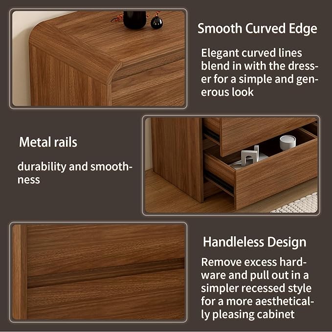 12 Drawer Dresser For Bedroom 63 Inch Wood Chest of Drawers - Curved Anti Collision, Mid Century Dresser For Closet with Natural Texture & Pre-Embedded Slots for TV Stand, Living Room, Nursery