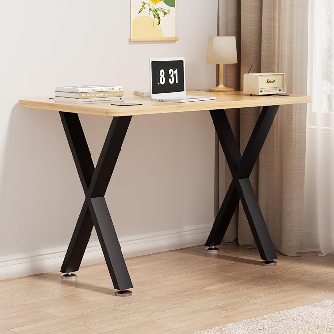 Table Legs 28”H x 16”W Heavy Duty Metal Furniture Legs X Shape for Dining Table Kitchen Table Office Desk Table Base Replacement with Adjustable Feet Pads Screws 1000 LBS Load Black Set of 2