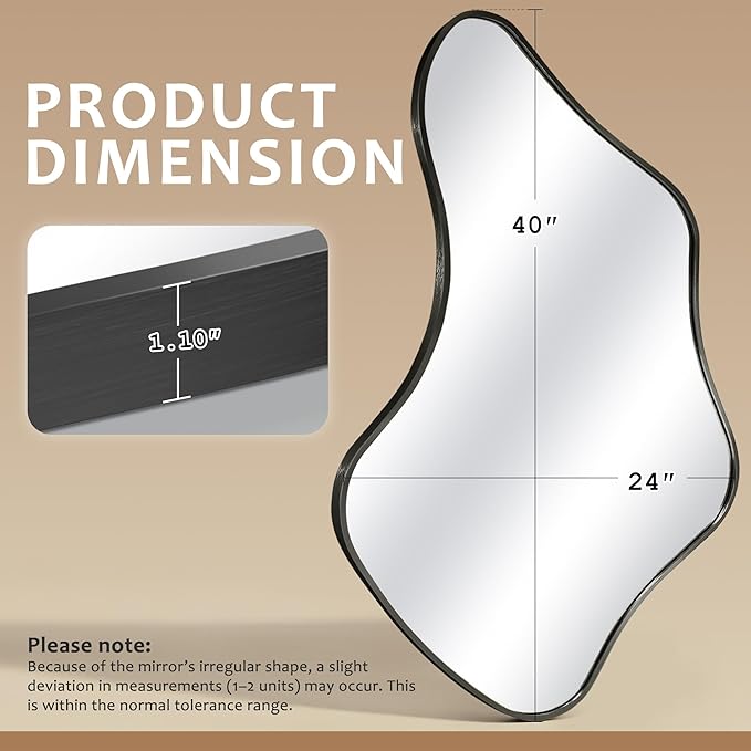 Asymmetrical Wall Mirror, Irregular Shaped Frameless Vanity Mirror, Modern Decorative Mirror for Entryway, Living Room, Bathroom
