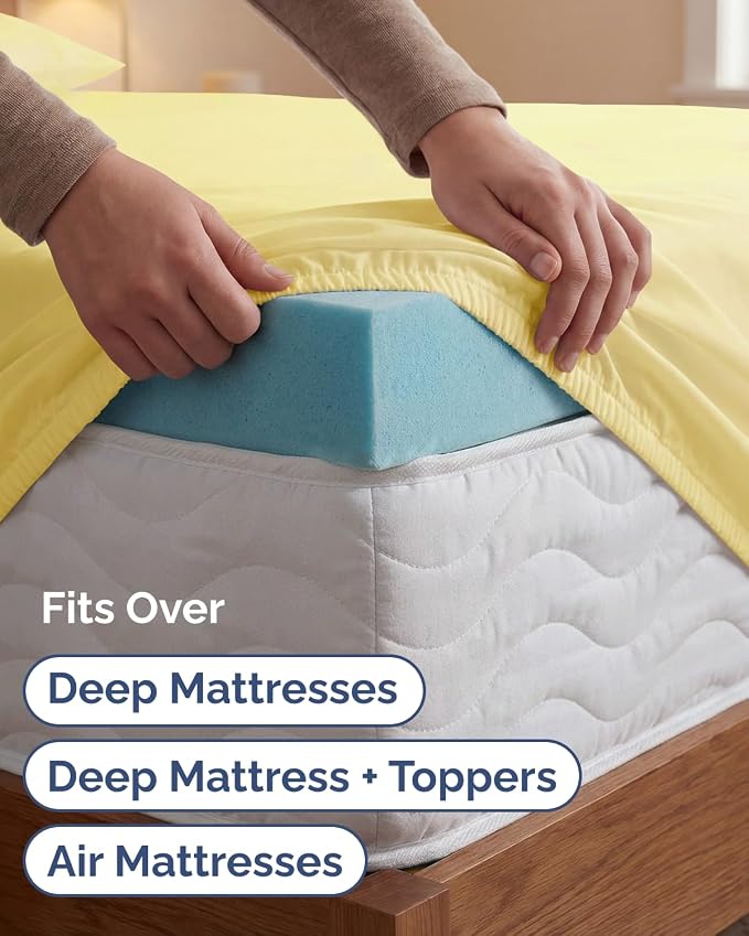 Extra Deep Twin XL Sheet Set - 4 Piece College Dorm Bed Sheets Set w/Extra Deep Pockets - Ultra-Soft, Comfy & Breathable Bedding for Women, Men, Kids & Teens - Wrinkle Free & Fade Resistant - Yellow