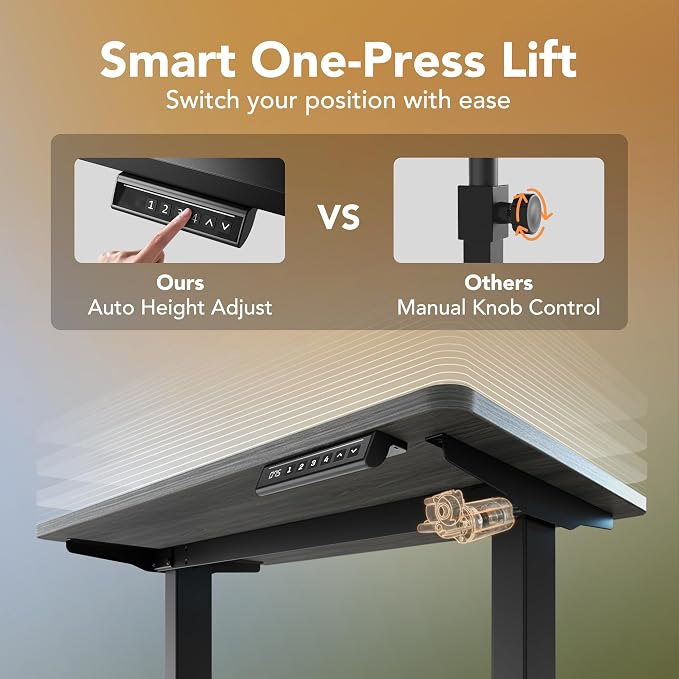 HUANUO 48" Small Electric Standing Desk Adjustable Height, 4 Memory Height Settings, Sit Stand Up Desk for Home Office & Computer Workstation, Grey