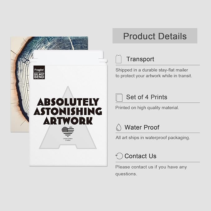SIGNWIN Adhesive Canvas Poster Blue & White Overexposed Wood Tree Ring Nature Wilderness Minimalism Digital Art Modern Art Decorative Zen Relax/Calm Multicolor for Bedroom - 8"x10"x 4