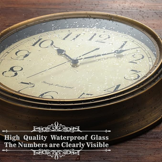 Plumeet Small Metal Wall Clock, 10'' Non Ticking Classic Silent Iron Wall Clocks Decorative Kitchen Living Room Bedroom, Arabic Numerals, Battery Operated (10'', Brown)