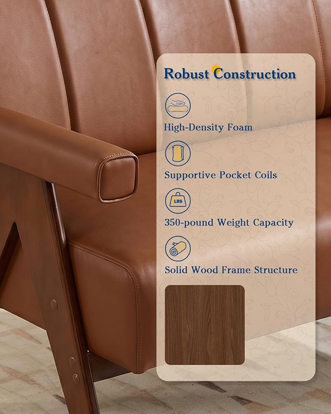 AODAILIHB Mid Century Modern Accent Chairs Set of 2, Solid Wood Frame Brown Leather Armchairs, Modern Reading & Living Room Chairs for Office Guest & Waiting Room