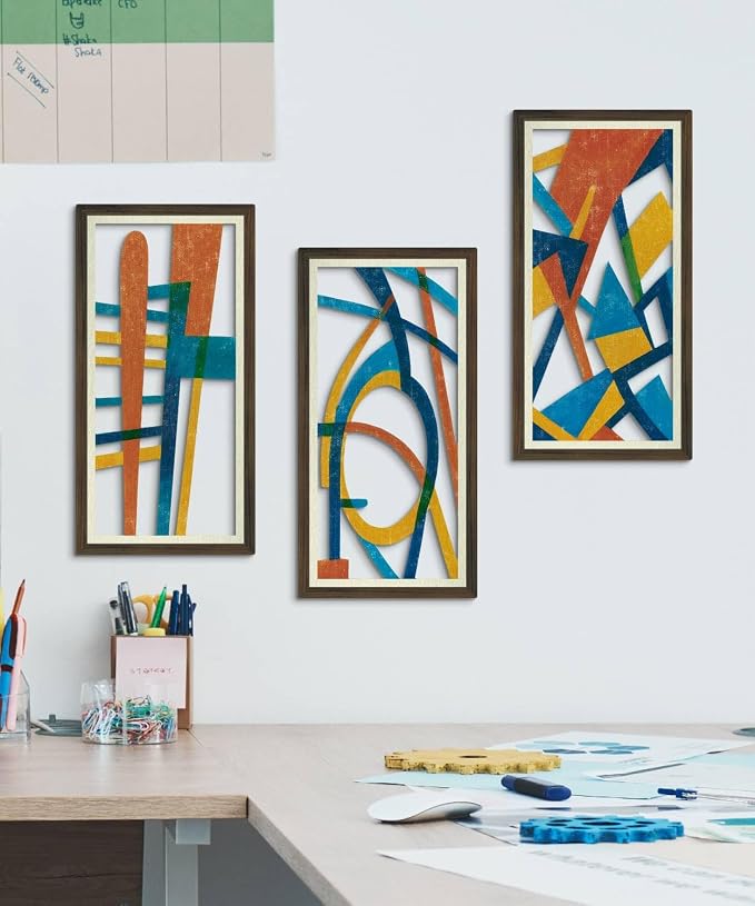 Putuo Decor 3PC Mid Century Modern Wall Art Set, Vintage Geometric Abstract Wall Art for Living Room and Bedroom, Minimalist Wall Decor for Home Decoration