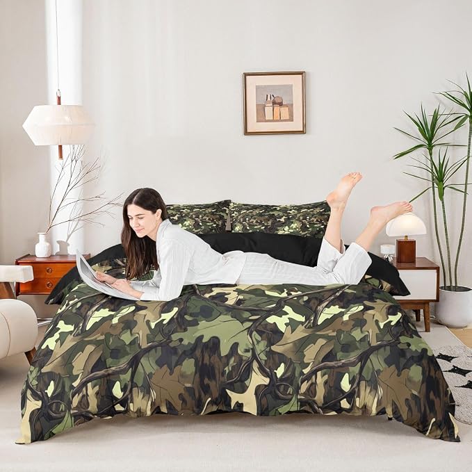 Erosebridal Tree Branches Duvet Cover Set Wild Branch Twin Bedding Sets for Girls for Kids Teens Child | Woodland Tropical Jungle Comforter Cover Natural Green Camo Tree Bed Set, Room Decor Aesthetic