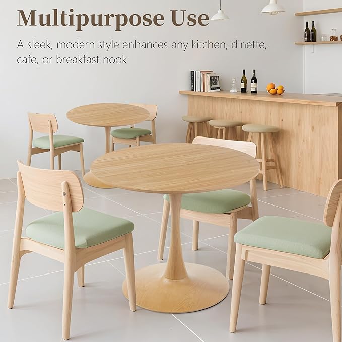 31.5 Inch Round Dining Table,Mid-Century Tulip Table with Metal Pedestal Base,Modern Leisure Table for Small Space Kitchen Dining Room,Easy Assembly,Natural