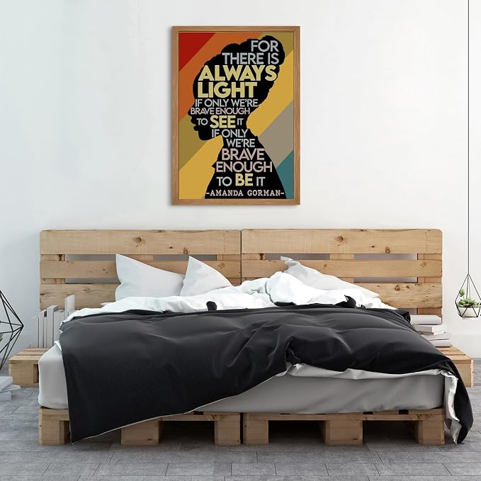 Amanda Gorman Poster Canvas Prints Poem Amanda Gorman Wall Art the Hill We Climb Poem Poster Inaugural Painting There Is Always Light Art Black History Month Wall Art Decor 16x24 Inch Wood Framed