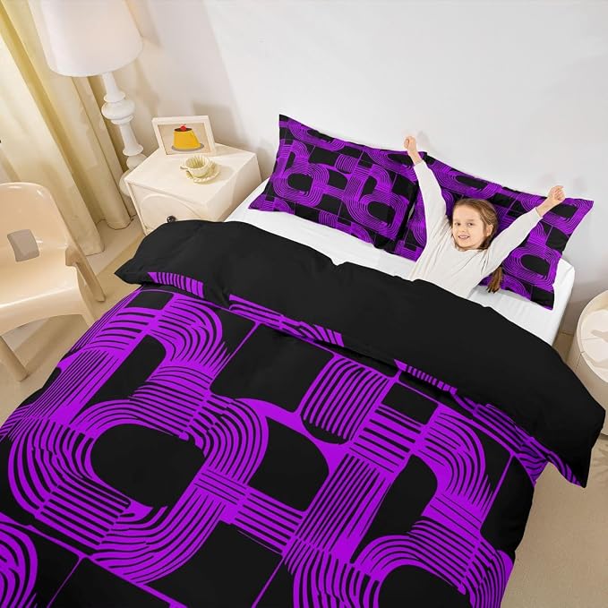 Erosebridal Mid Century Abstract Kids Full Bedding Set Bohemian Geometric Comforter Cover for Boys Teens Adult Modern Aesthetics Striped Duvet Cover 3-Piece Boho Minimalist Stripes Bed Sets