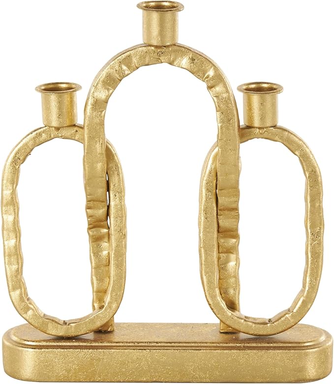 Deco 79 Metal Decorative Candle Holder Interlocked Chains Candle Stand with Rectangle Base, Candlestick Holder 9" x 2" x 10", Gold
