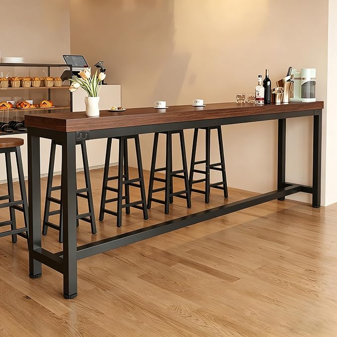 ZMHPLKH Narrow Bar Table for Small Spaces Industrial Rectangular Counter Height Table Retro Brown Wood Panel & Black Metal Frame Breakfast Bar Table for Apartments, Kitchen, Entryway