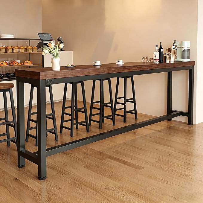 ZMHPLKH Narrow Bar Table for Small Spaces Industrial Rectangular Counter Height Table Retro Brown Wood Panel & Black Metal Frame Breakfast Bar Table for Apartments, Kitchen, Entryway