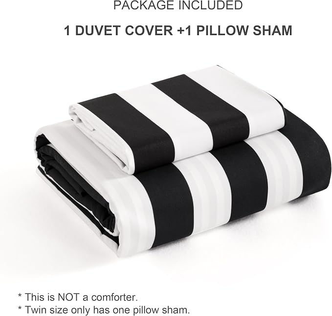 NTBAY 2 Pieces Duvet Cover Set Twin Size for Kids, Reversible Zipper Comforter Cover with 4 Corner Ties and 1 Pillow Sham, Soft Brushed Microfiber Duvet Cover Set with Black and White Stripe Printed