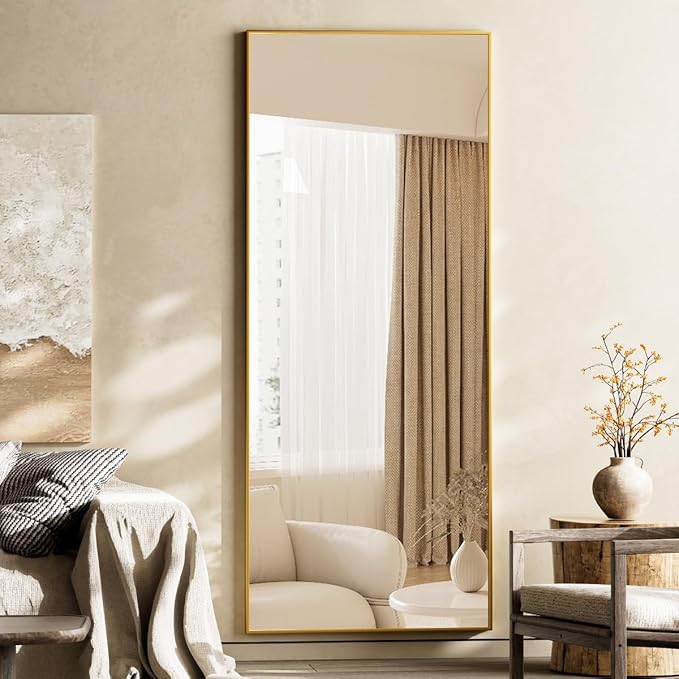 Koonmi 65"x24" Floor Mirror Full Length, Bedroom Floor Body Mirror with Stand, Large Gold Mirror, Leaning, Standing or Hanging Horizontally/Vertically