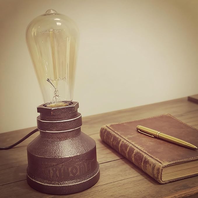 Vintage American Village Style Desk Light Creative Table Lamp Iron Steel Water Pipe Table Night Lights,Rustic Loft Industrial Steampunk Retro Base E26 Holder Fitting Lighting Fixture LED Edison