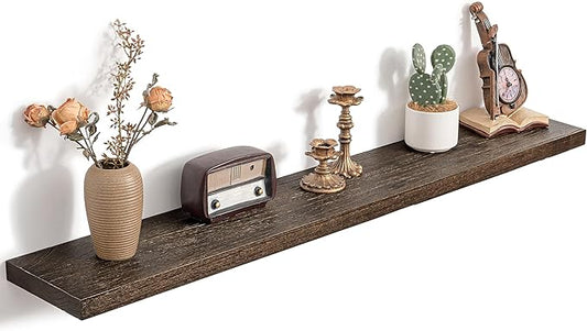 48 Inch Floating Shelves for Wall, 8"D High End Solid Hardwood Shelves for Decor Storage, Rustic Wall Shelves with Invisible Heavy Duty Brackets for Living Room, Kitchen, Bathroom, Walnut, 1 Pack