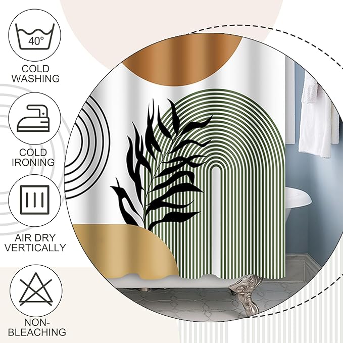 Baocicoo Boho Mid Century Abstract Leaf Plant Botanical Tropical Palm Shower Curtain for Bathroom Hotel Bathtub Cubicle Living Room Decor Fabric Shower Curtain with Hooks 72x96 Inches