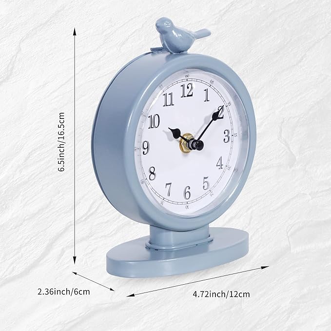 Mantel Clock, Classic Vintage Clocks and Decorative Shelf Decor, Silent Analog Desk Clocks with Light Vintage Metal Table Clock for Living Room Shelf Bedside Home Decor (Bright Blue)