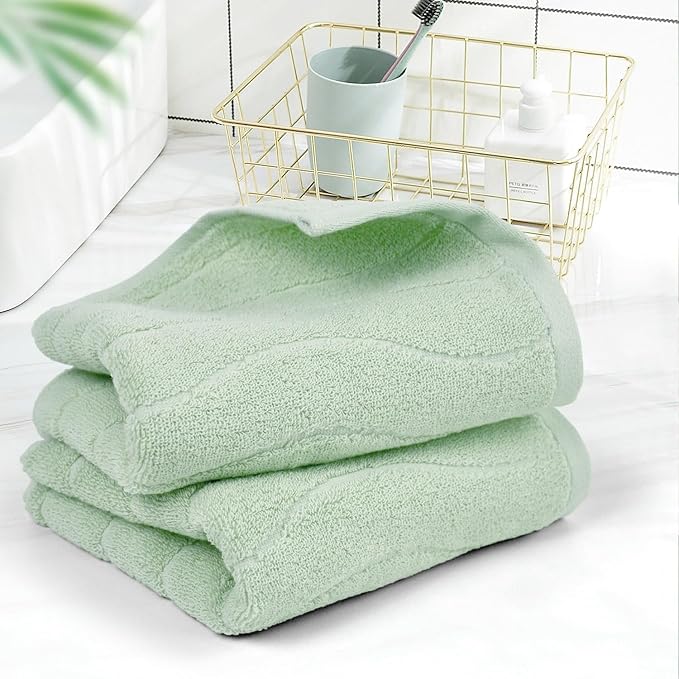 Jacquotha Hand Towels 2 Pack - Sage Green Wavy Striped Hand Towels for Bathroom, 100% Natural Cotton Soft Absorbent Decorative, 13x29 Inches