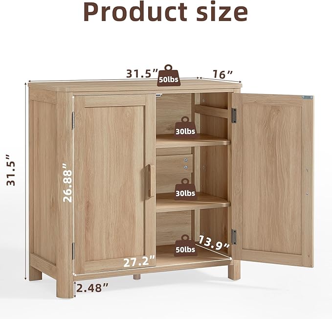 Joaxswe Sideboard Buffet Cabinet with Storage Set of 2, 31.5" Arc-Shaped Credenza with 2 Doors & Adjustable Shelves, Coffee Bar Cabinet for Kitchen, Living Room, Natural