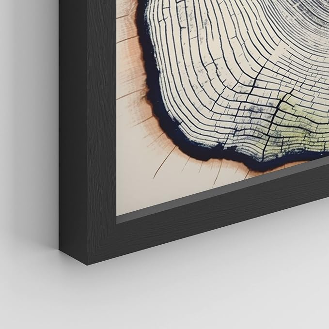 SIGNWIN Framed Blue & White Overexposed Wood Tree Ring Wall Art, Set of 4 Nature Wildernes Wall Decor Prints, Minimalism Wall Décor for Living Room, Bedroom - 12"x16" Black