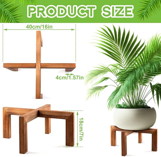 Wenqik 1 Pack 16 Inch Wood Plant Stand Wooden Plant Pot Holder Mid Century Rattan Flower Boho Rustic Stool Holder for Indoor Gardening Patio, Fit 8-18 Inch Pot (Wood Color)