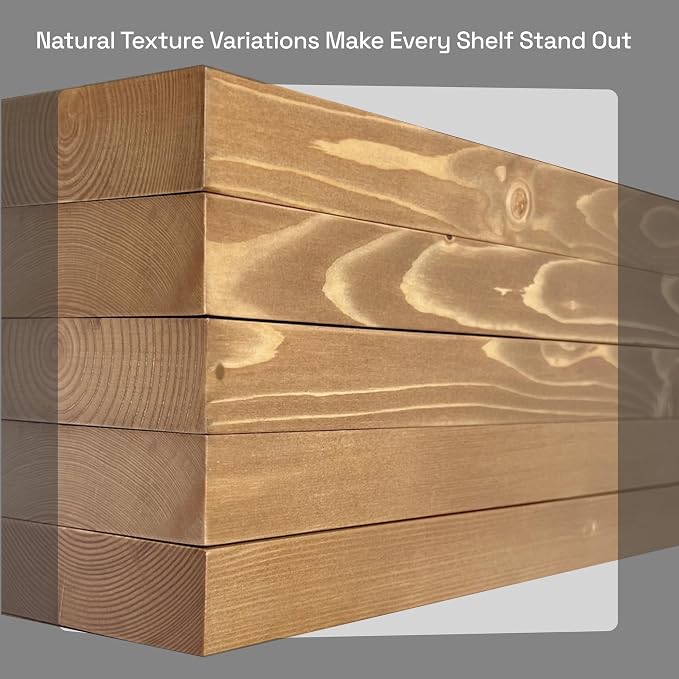 BAOBAB WORKSHOP Natural Wood Floating Shelves for Wall 24 inch - Floating Wall Shelves for Kitchen Bedroom - Wooden Bathroom Shelves - Oak Floating Shelf - 24 x 6.7 Inch, Set of 2