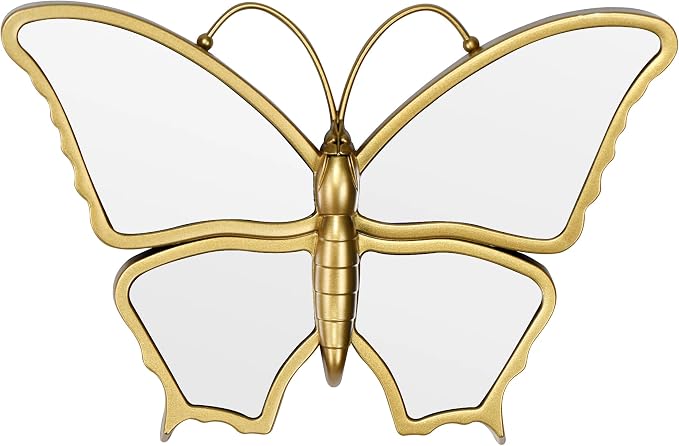 Decorative Butterfly Wall Mirror with Gold Plastic Frame (9.8 x 6.3 inch)