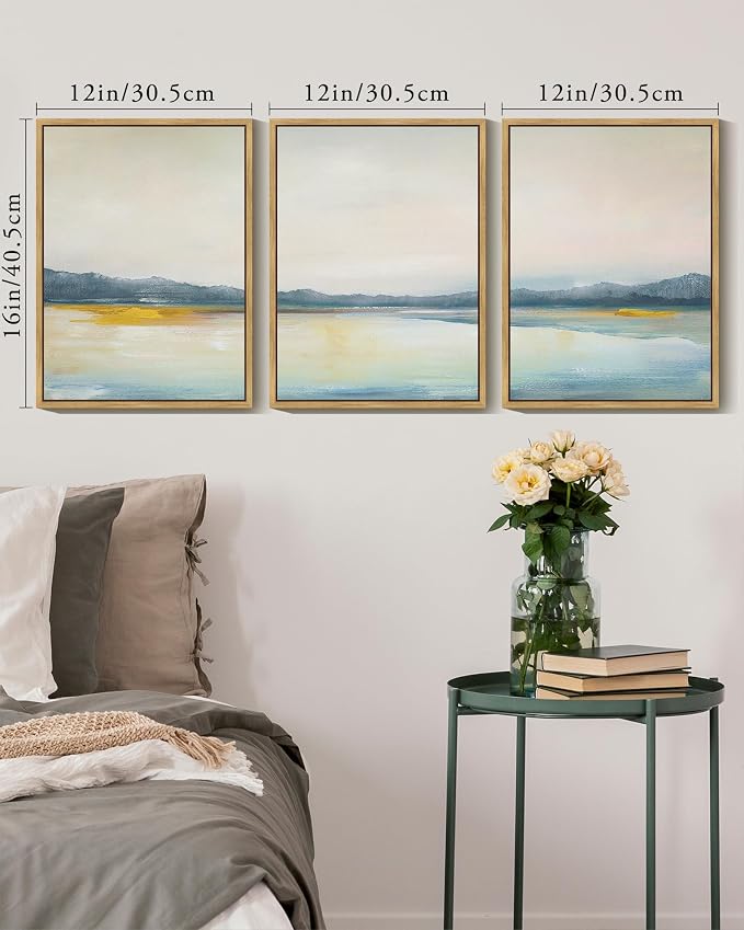 KUVIOKE Abstract Landscape Framed Wall Art Minimalist Neutral Illustrations Modern Art Decorative Nordic Home Decor 12x16in (Natural Framed)