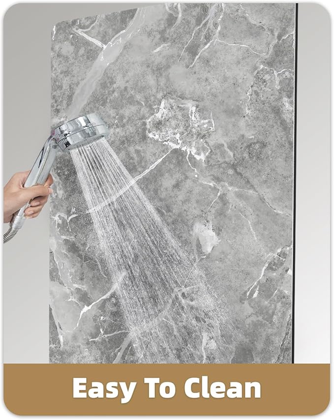Color&Geometry Gray Marble-Patterned Ultra-Thin Bathroom Rug, Non Slip, Washable and Quick Dry Shower Mat, 17"x30" Small Luxury Shower Mat for Bathroom Floor/Outside Shower