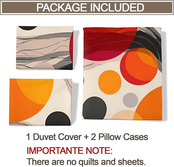 Abstract Burnt Orange Duvet Cover Twin Retro Medieval Bedding Set 2 Piece for Kids Decor Vibrant Modern Comforter Cover and 1 Pillow Sham with Zipper Closure