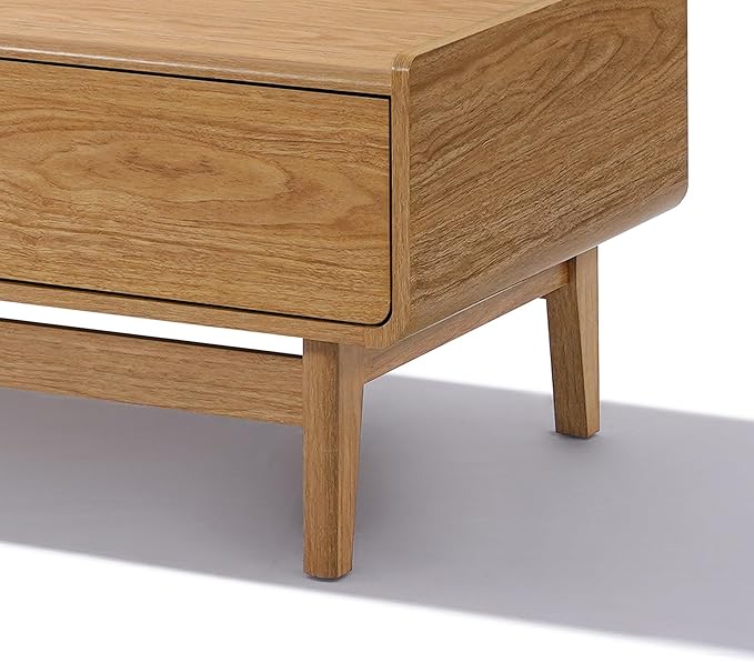 LuxenHome Coffee Table with Storage, 47" Mid Century Modern Summer Oak Wood Center Table for Living Room, Wooden Space-Saving Rectangular Accent Storage Table for Home, Office