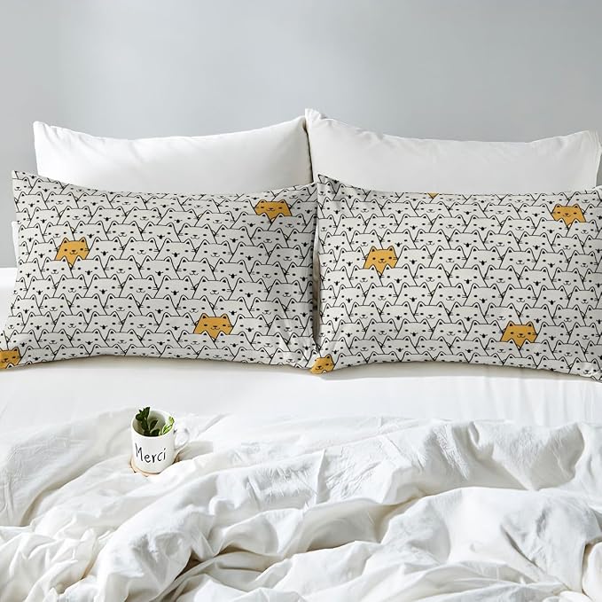Erosebridal Abstract Cats Comforter Cover Twin Cute Pet Kitten Animals Bedding Set Trendy Minimalist Cat Duvet Cover for Kids Girls Boys Adults Gray Yellow Color Block Bed Set