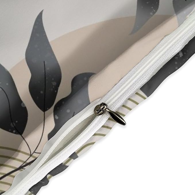 Mid Century Leaf Bedding Set,Boho Grey Tropical Plant Palm Leaves Abstract Minimalist Geometic Modern Comforter Set with Pillowcase for Bedroom Bed Decor，Twin 86"x70"