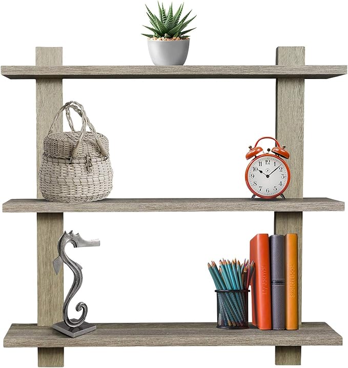 Sorbus Bathroom Shelves - 3-Tier Wall Mounted Floating Shelves for Books, Trophies, Wall Decor, Kitchen, Living Room & Bathroom Decor - Decorative Hanging Display Over The Toilet Storage Shelf - Gray