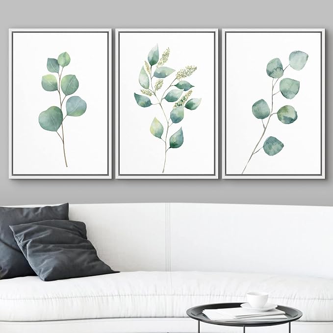 wall26 Canvas Print Wall Art Set Green Watercolor Forest Leaf Collage Nature Floral Illustrations Realism Rustic Scenic Colorful Wilderness for Living Room, Bedroom, Office - 24"x36"x3 White