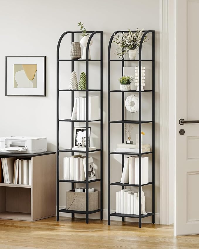 Hzuaneri Bookshelf Narrow Bookcase, Tall Storage Rack with Steel Frame, Display Standing Shelf Unit, Skinny Book Shelf for Study Living Room Home Office, Industrial Style, 6-Tier Black BC56004B