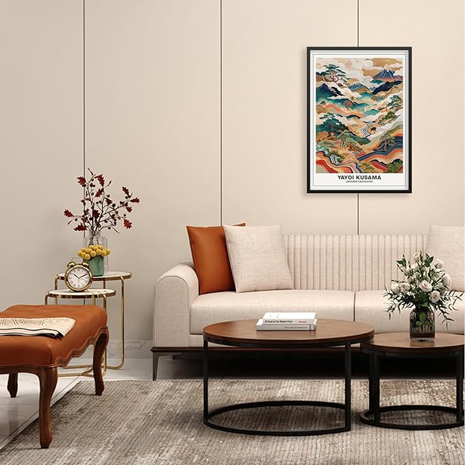 Vintage Yayoi Kusama Grasslands Posters Japanese Wall Art Yayoi Kusama Abstract Landscape Canvas Print for Stylish Room Bedroom Living Room Gallery Decor 8x10in Black Framed