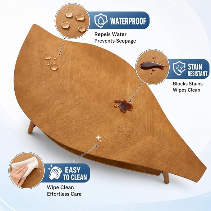 Small Coffee Table with Storage,Unique Leaf Handcrafted Marquetry,Mid Century Modern Oval Wooden Coffee Table,Natural Oak Veneer, Solid Wood Legs,for Living Room,Apartment(Walnut)