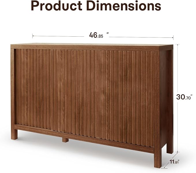ZYBT Fluted Sideboard Buffet Cabinet with Storage, Modern Credenza Buffet Sideboards Bar Cabinet Console Table with Adjustable Shelves Slide Door for Living Room Hallway Kitchen Entryway