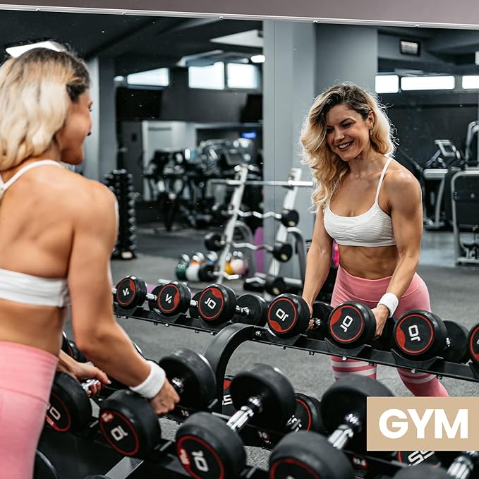 Gym Mirror, 56''X16''(Each) -2PCS Full Body Mirror for Yoga, Garage, Dance Studio, Anti-Rust, Tempered Glass,Frameless Mirrors, Wall-Mounted Large Workout Mirrors