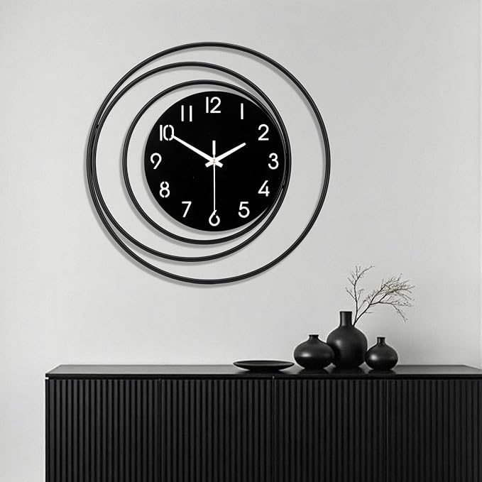 16inch Decorative Wall Clock, Silent Non-Ticking Quality Quartz Battery Operated, Large Wall Clock for Living Room Kitchen Home Bathroom Bedroom Wall Decor, Black