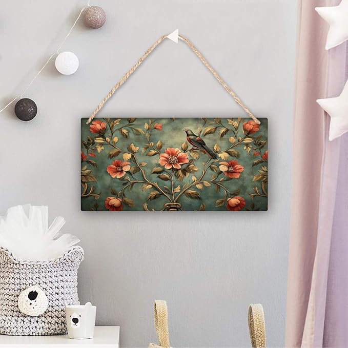 Vintage Floral Wooden Art, Classic Bird-Inspired 12x6 Inch Wall Decor, Perfect for Home Styling Fans & Traditional Home Aesthetics