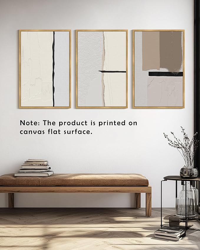 KUVIOKE Neutral Abstract Framed Wall Art Beige Mid Century Textured Wall Decor Minimalist Modern Illustrations Art Print for Living Room Bedroom 24x36in (Natural Framed)