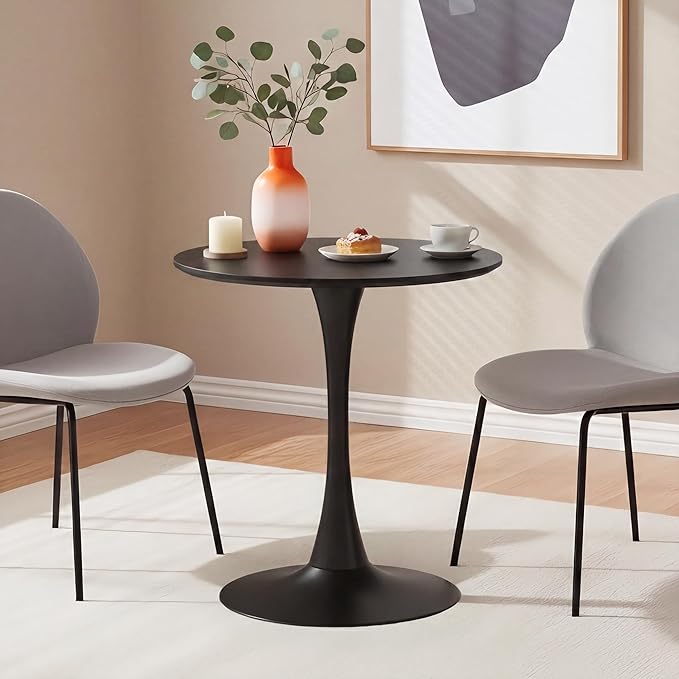 24 Inch Round Dining Table,Mid-Century Tulip Table with Metal Pedestal Base,Modern Leisure Table for Small Space Kitchen Dining Room,Easy Assembly,Black