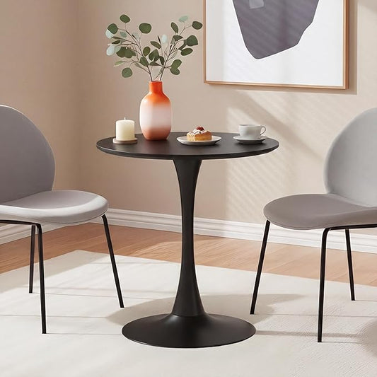 24 Inch Round Dining Table,Mid-Century Tulip Table with Metal Pedestal Base,Modern Leisure Table for Small Space Kitchen Dining Room,Easy Assembly,Black